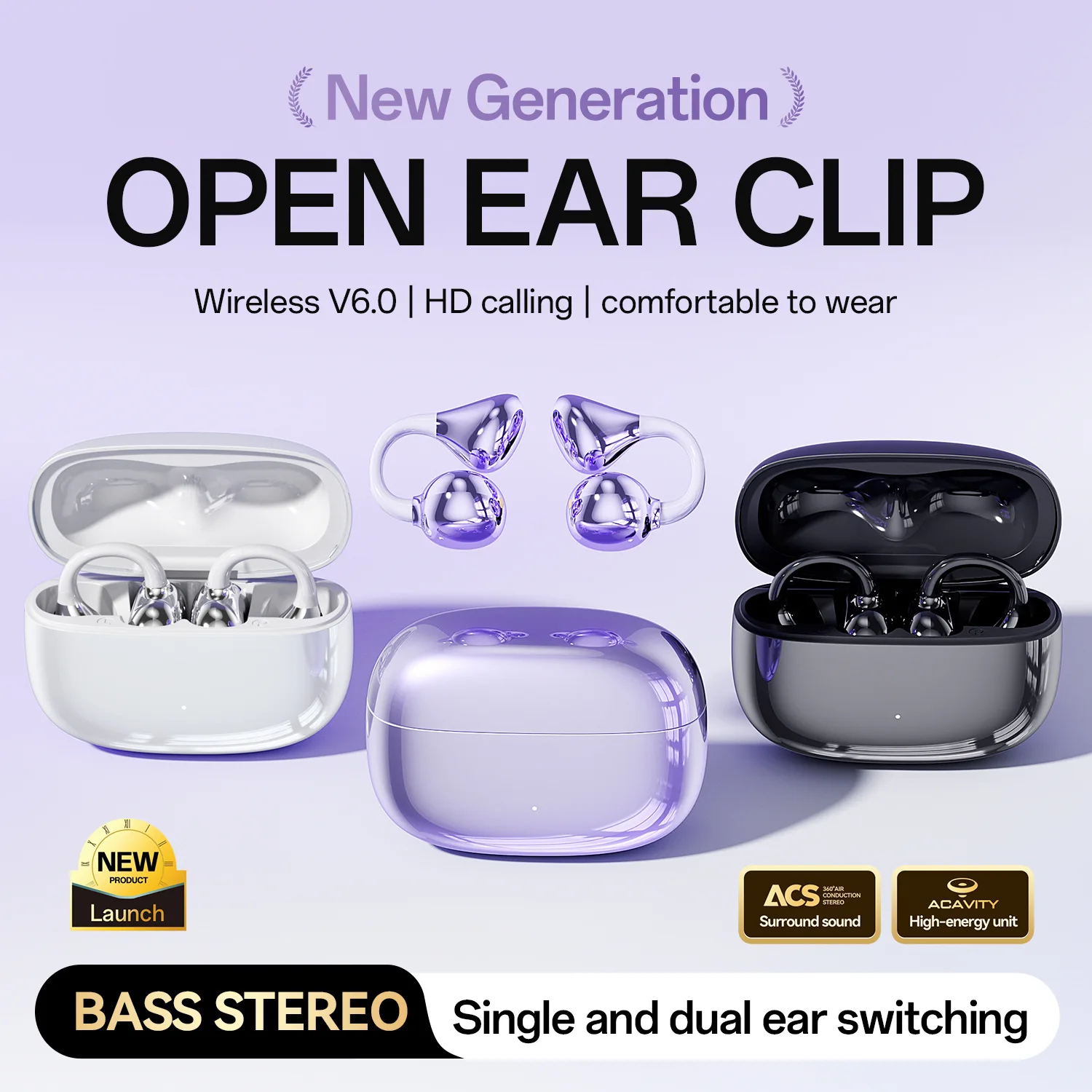 Wireless Bluetooth earphones with clip on design, light luxury, comfortable without entering the ear, high aesthetic value