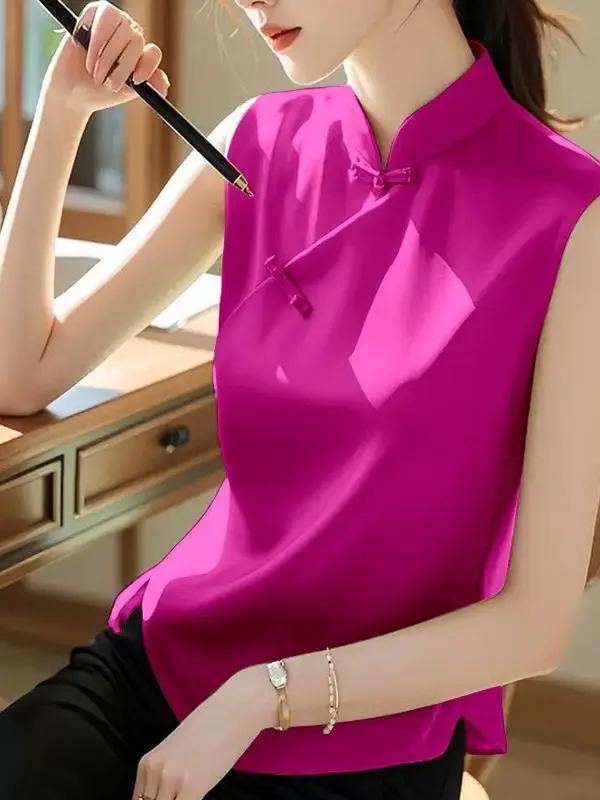 Nuovo Top Estivo da Donna in Seta Cinese, Design Elegante e Semplice, Stile Casual e Alla Moda