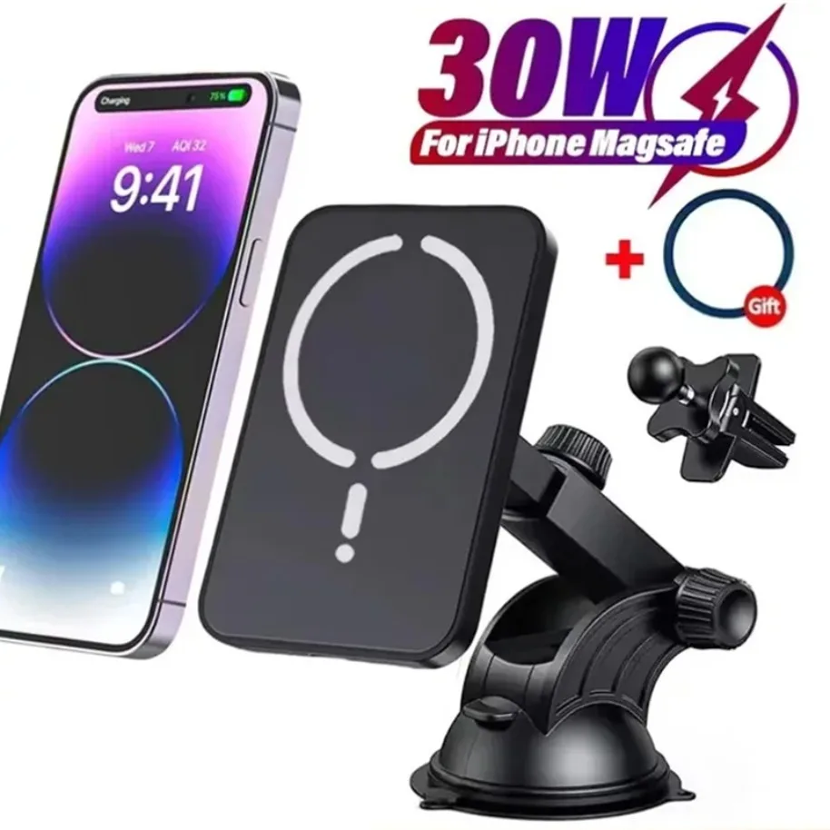 30W Magnetic Wireless Charger Sucker Air Vent Phone Holder Stand For Magsafe iPhone 17 16 15 14 13 12 Pro Max Fast Car Charging