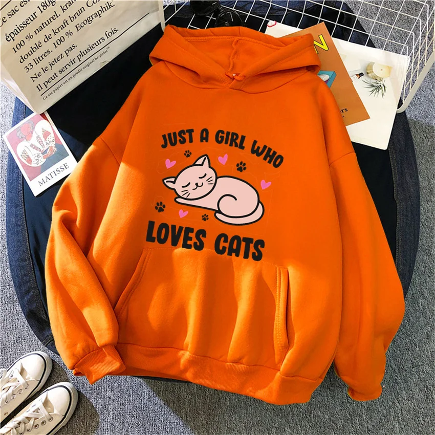 Fashion just a girl who Loves cats Women Hoodies Print Funny Hooded Male Harajuku Oversized Woman Sweatshirts Casual Unisex