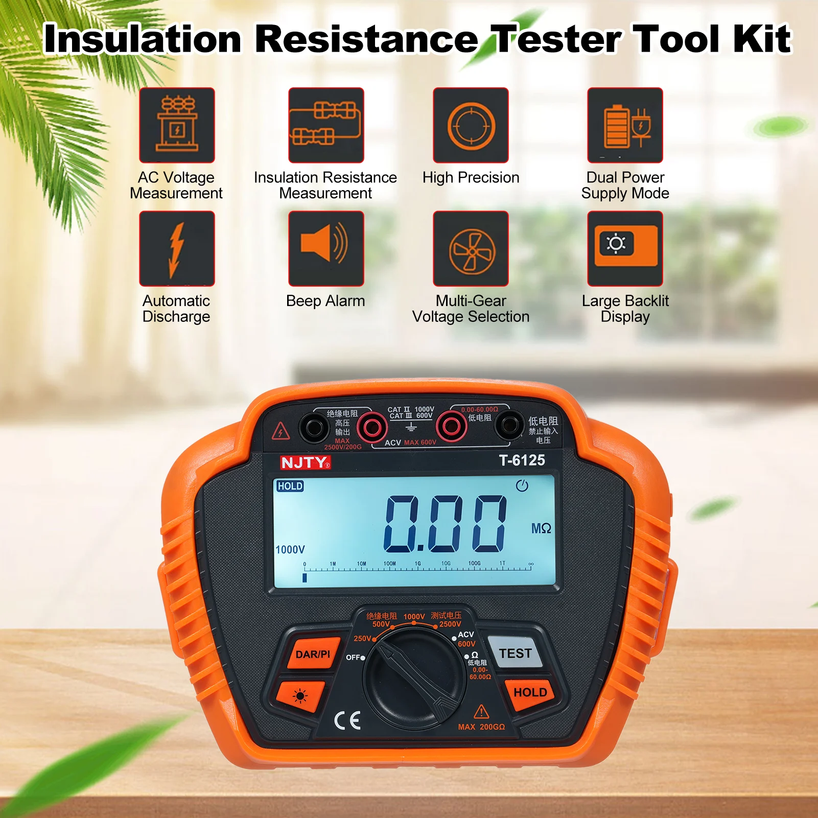 

Insulation Resistance Tester 2500V Digital Megohmmeter MAX 200GΩ Measuring Low Resistance Absorption Ratio