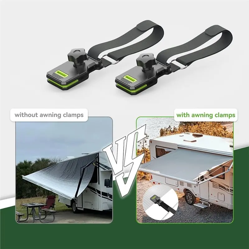 ABTC-For RV For Canopy Wind Secure Holders 2 Pack, Heavy-Duty Awning Clamps, Noise-Reducing Fabric Grippers Grip