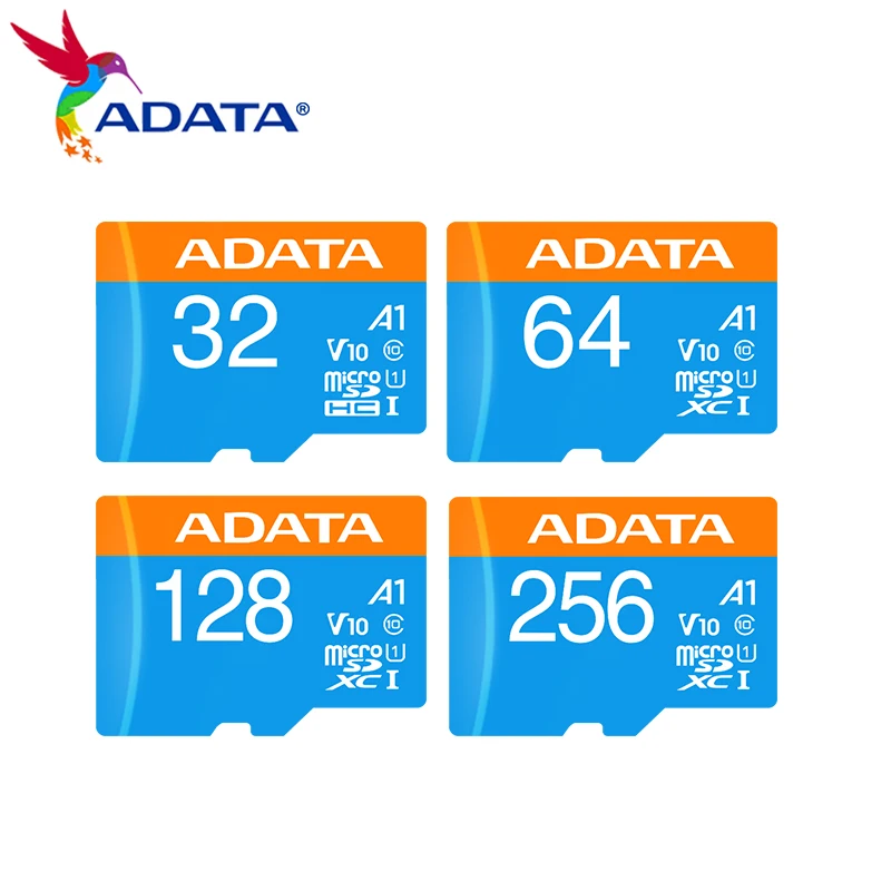 ADATA-Cartão Micro SD com Adaptador para Telefone, Cartão de Memória de Alta Velocidade, SDXC, A1, C10, UHS-I, 32GB, 64GB, 128GB, 256GB