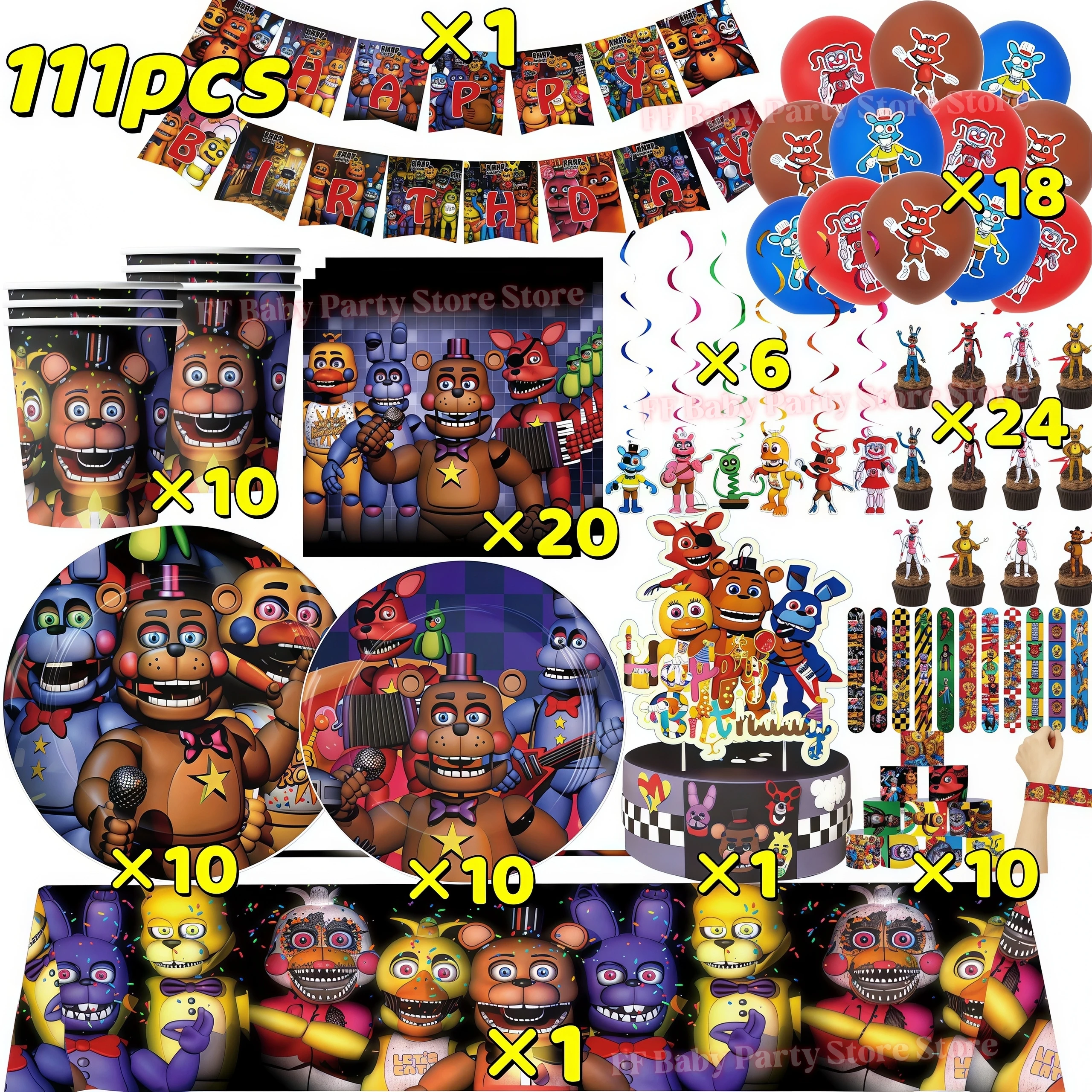 Five Nights Bear Geburtstagsparty-Dekorationen: Teller, Becher, Hintergrund, Freddy-Ballon für Kinderpartys, FNAFs Event-Zubehör und Geschenke – Detail 26