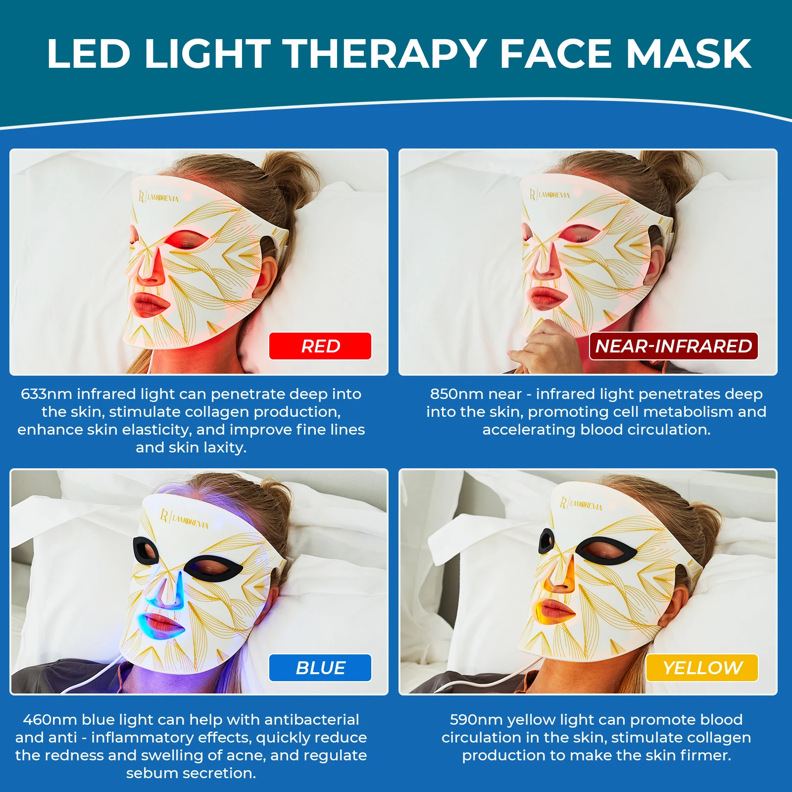 Electrical 4 Color Led Blue Red Infrared Light Therapy Anti-aging Wrinkle Re-juvenation Pho-ton Beauty Skin Care Facial Mask