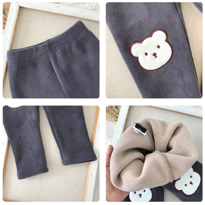 Baby Girls Leggings Thick Warm Pants Kids Boy Solid Tights Lamb Fur Cashmere Plush Trousers Children\'s Clothing From 2 to 7 Year