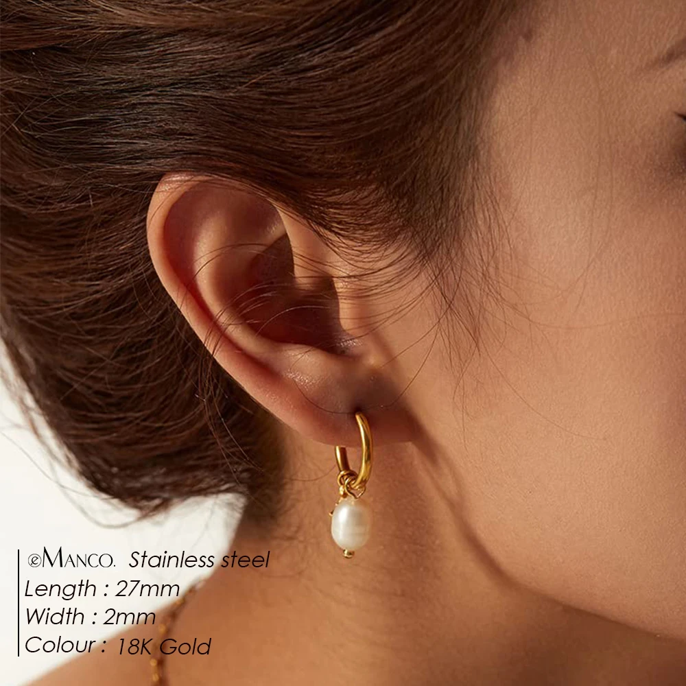 EMANCO  Freshwater Pearl Earrings Stainless Steel Star Dangle Hoop Earrings Waterproof Women's Jewelry 48-Hour Shipping