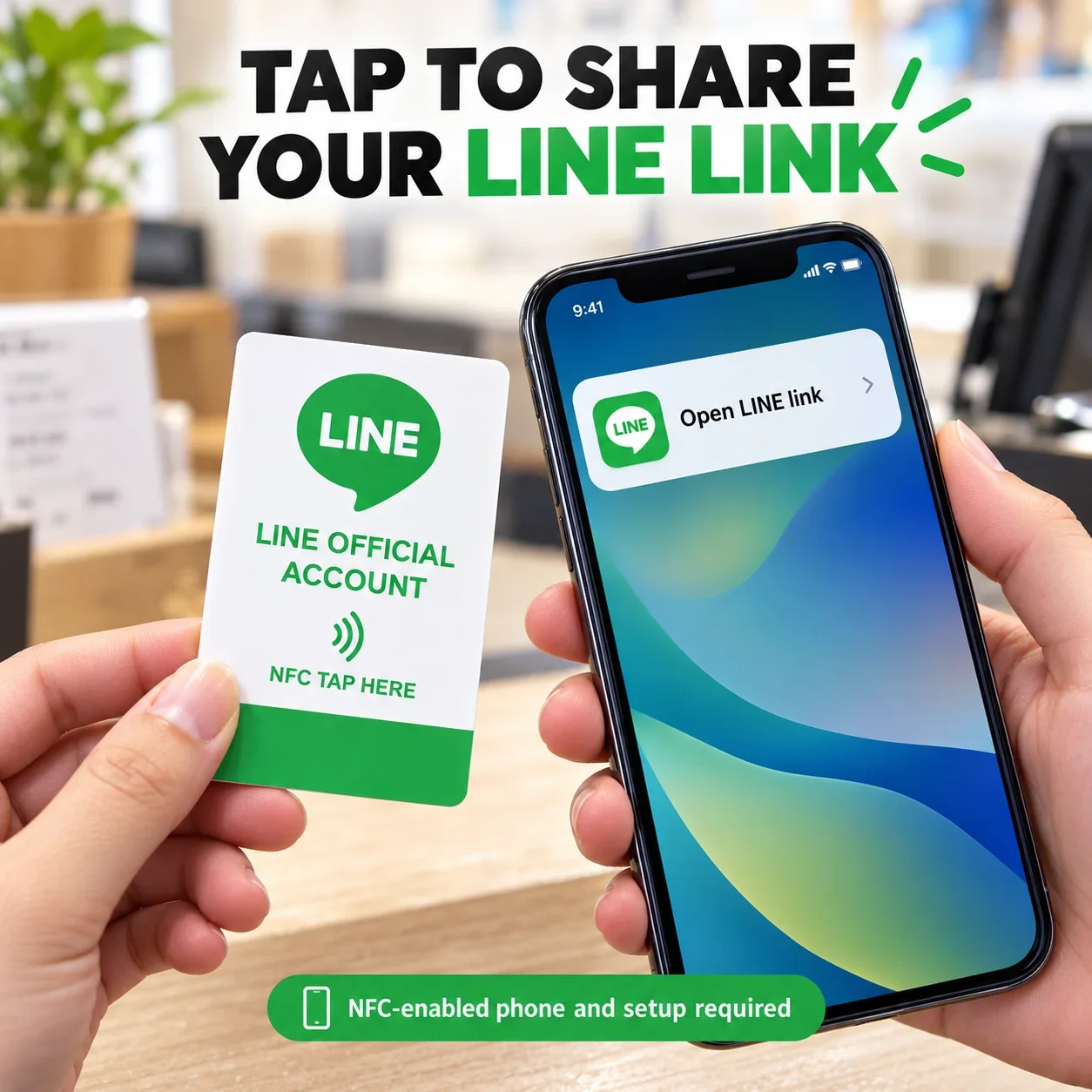 1pc NFC Contact Card for LINE NTAG215 Rewritable Green and White PVC Account Link Sharing for Shops and Small Businesses