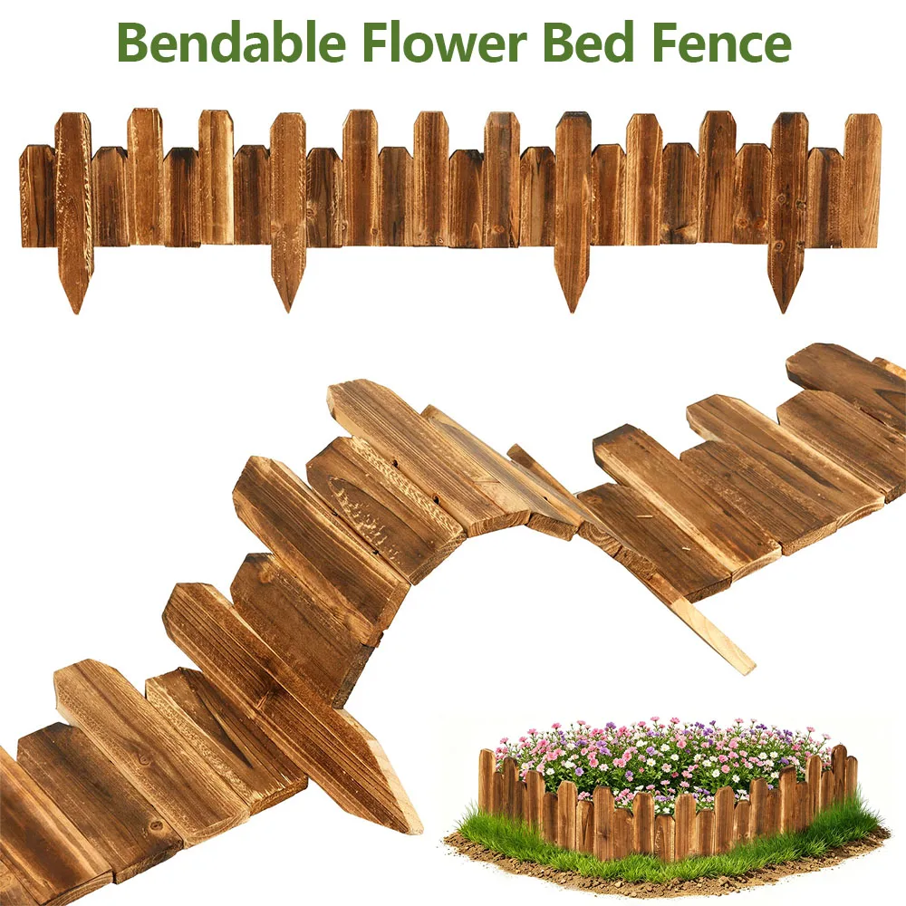 Wood Garden Edging Border 47.2 Inch Bendable Flower Bed Fence with Spike Landscape Fence Border for Outdoor Garden Decoration