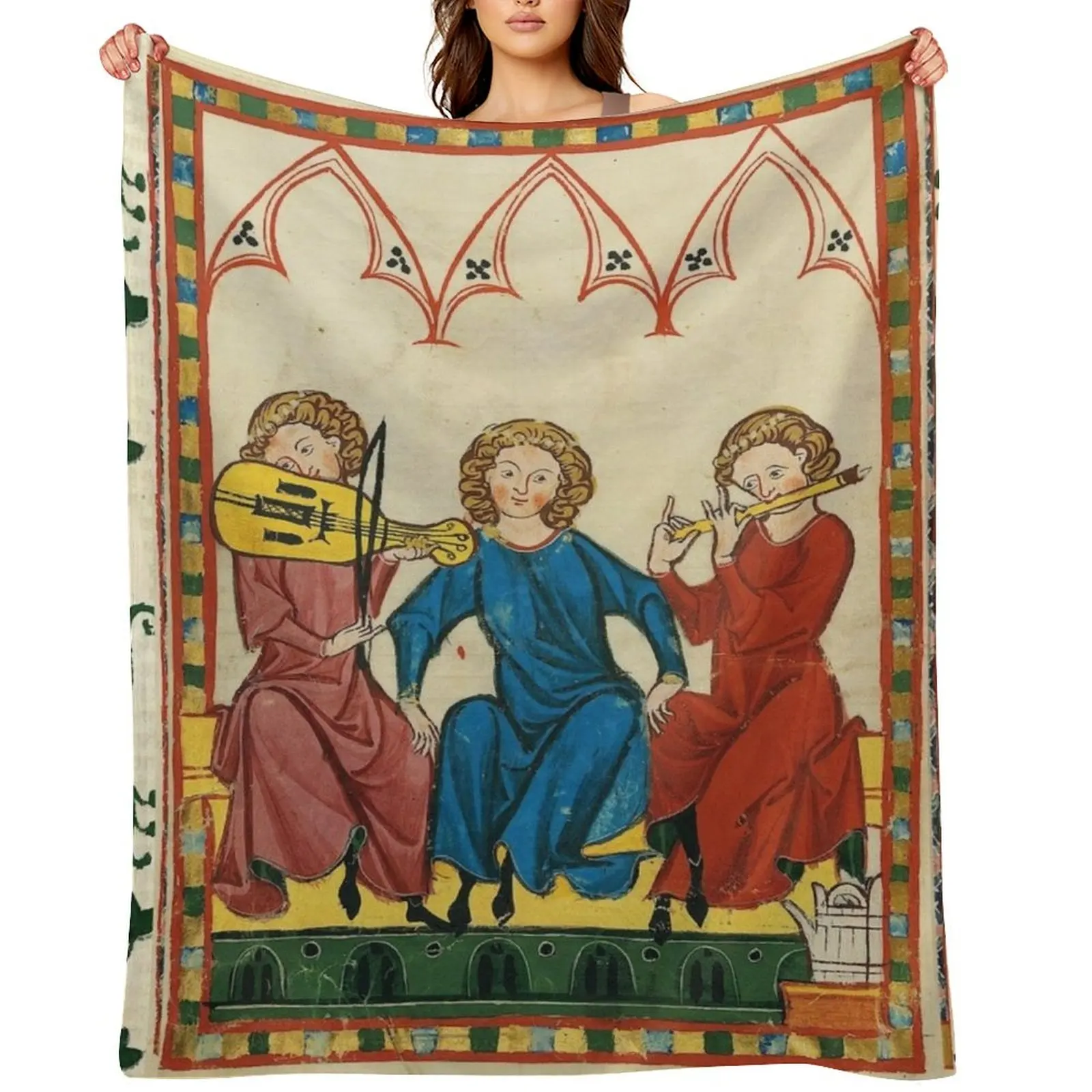 

MEDIEVAL MUSIC AND MUSICIANS ,ANTIQUE MINIATURE WITH WILD ROSES Throw Blanket funny gift Loose Shaggy Blankets