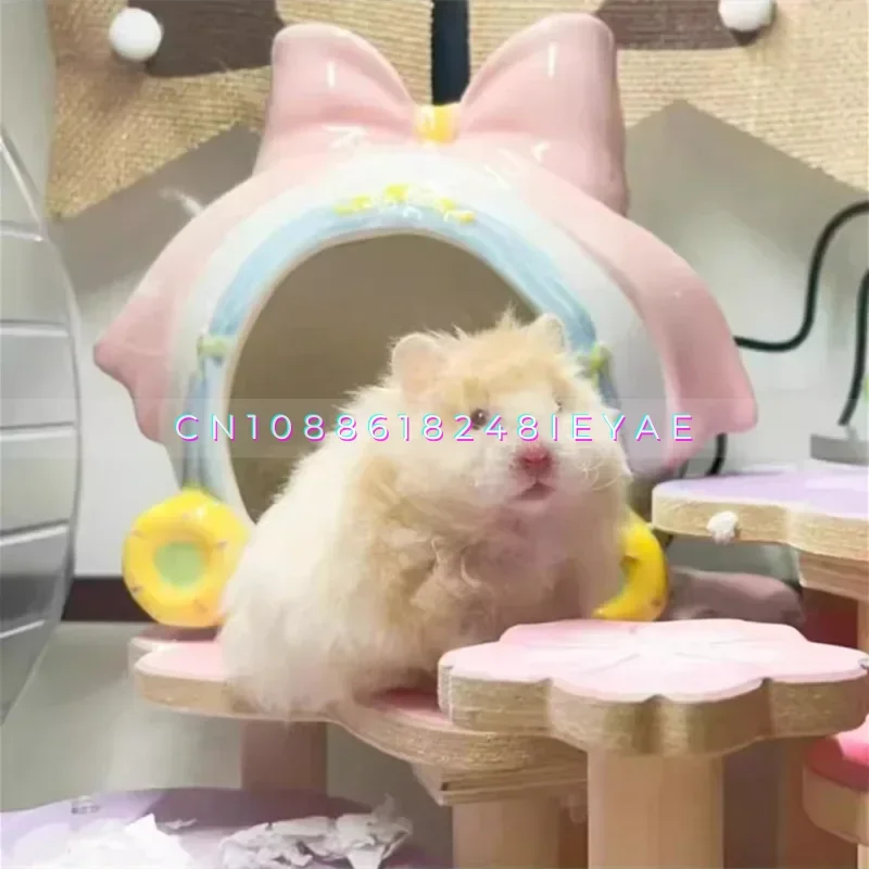 Bowknot Carriage Ceramic Hamster House Small Animal Cage Landscaping Supplies Rat Accessories Chipmunk Midget Mouse House