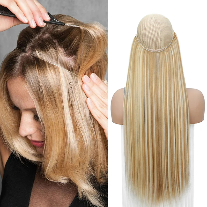 

24Inch Synthetic Invisible Hair Extension Fish Line Fake Hairpiece Black Brown Hair Accessorie for Women