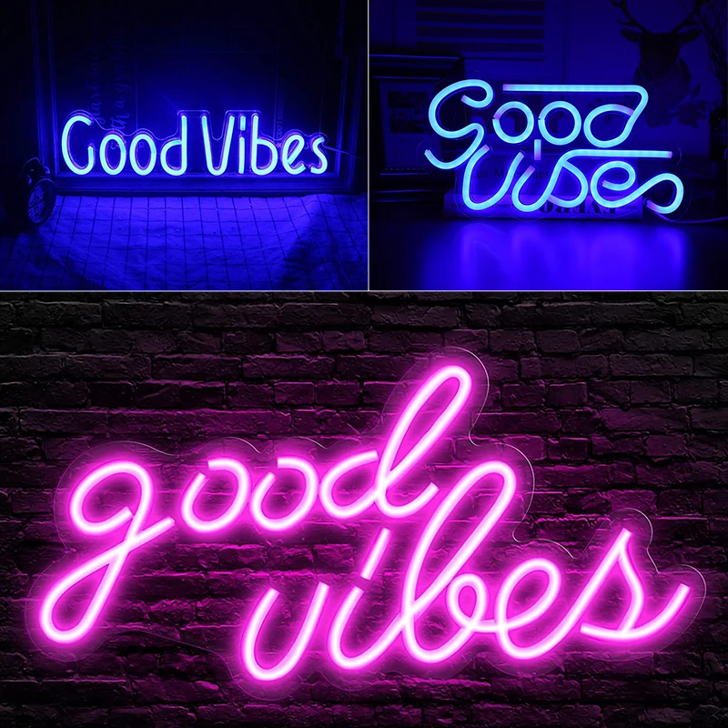 Good Vibes Neon Sign Light Flex Transparent Backboard Usb for Dancing Party Room Decor Novelty Neon Light Sign Wall Night Lamp