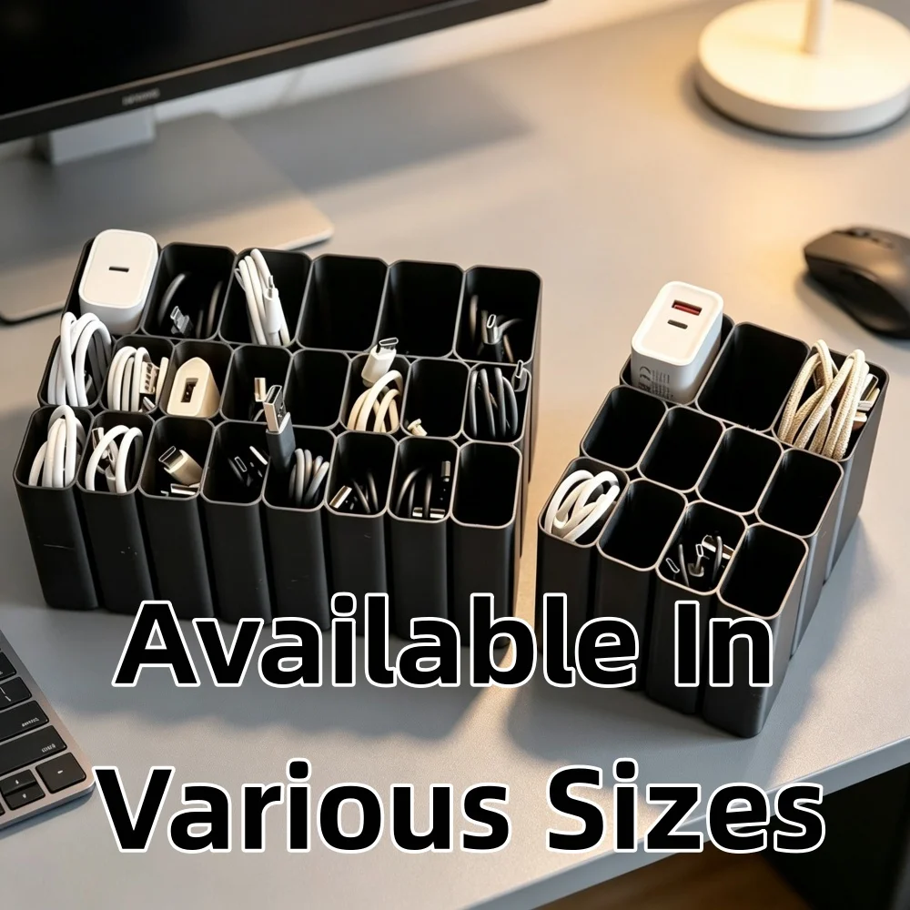 11/22 Grids USB Cable Storage Tray Desktop Electronic Accessory Organizer For Home Office Wire Management Box