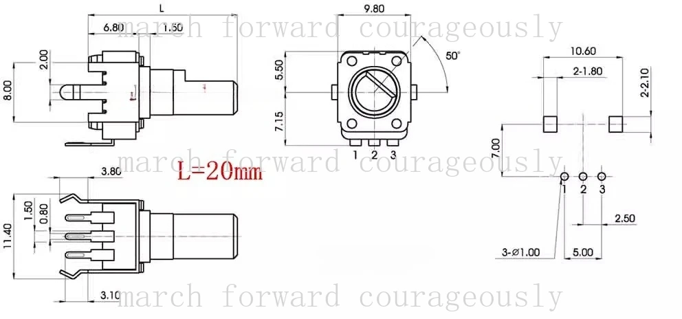 10pcs Three-legged MB5K potentiometer speed control knob for tuning and dimming B502 semi-circular handle