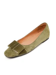 Nature Suede Women Flats New 2023 Spring Autumn Square Toe Ballet Flat Shoes Elegant Green Apricot Casual Appliques Shoes