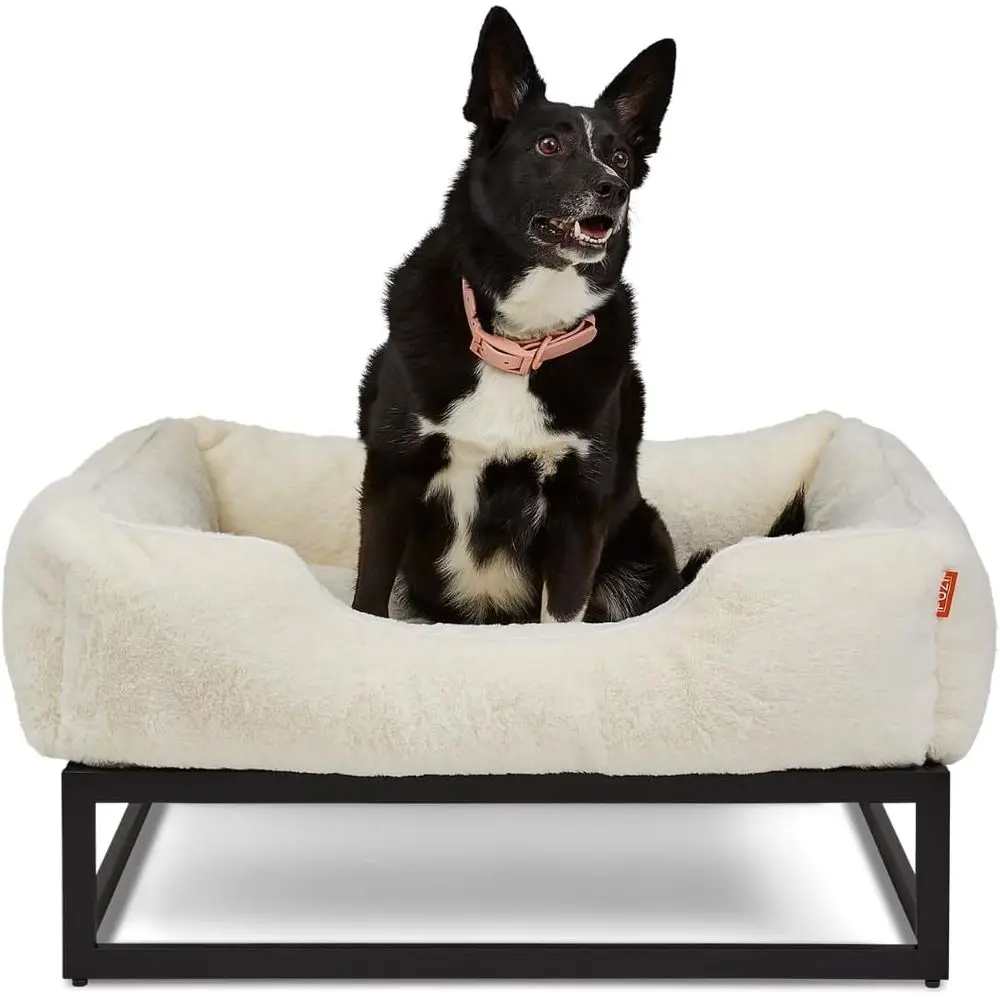 

Medium Elevated Dog Bed with Removable Washable Cover, Suitable for Indoor/Outdoor Use, 31.75x23.6x18, White & Black Base