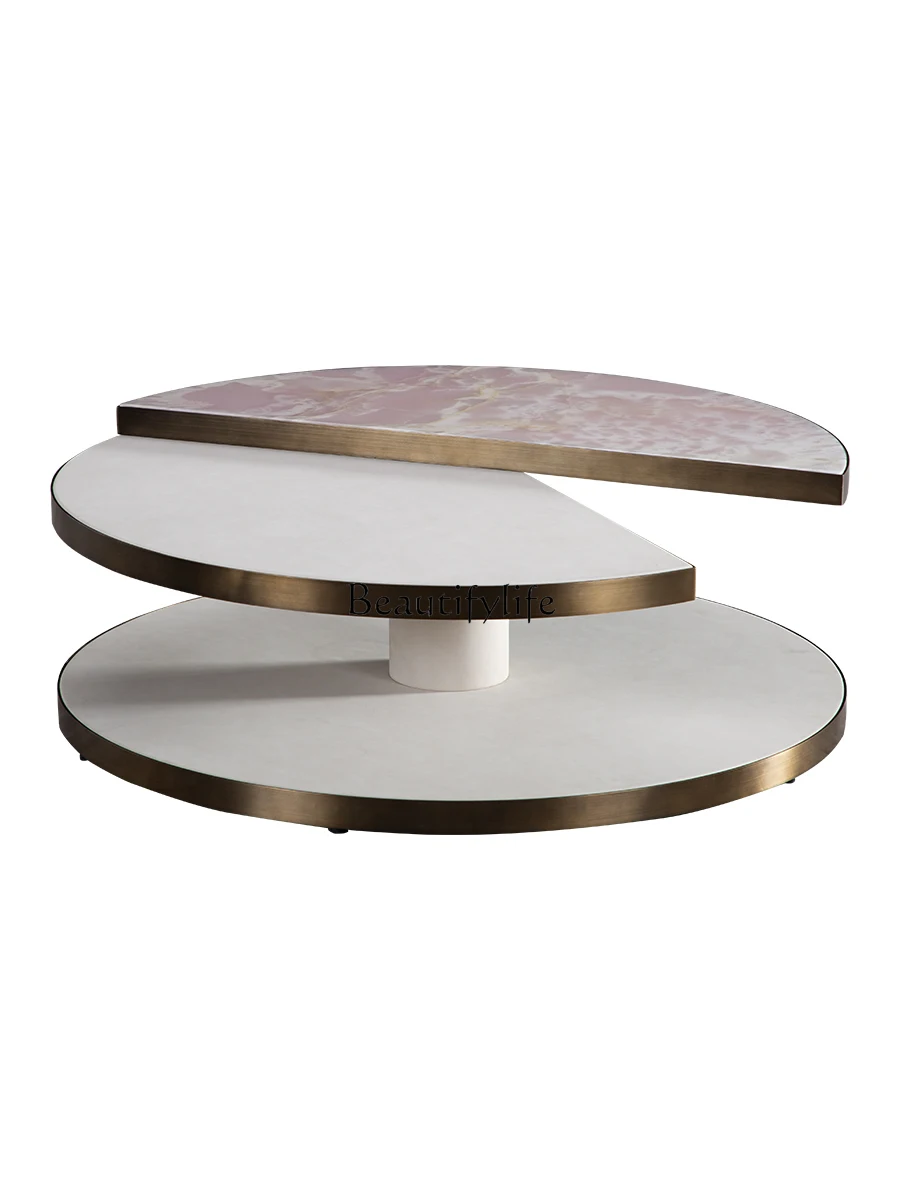 

Mild Luxury Marble Coffee Table Living Room Stainless Steel round Luxury Stone Tea Table