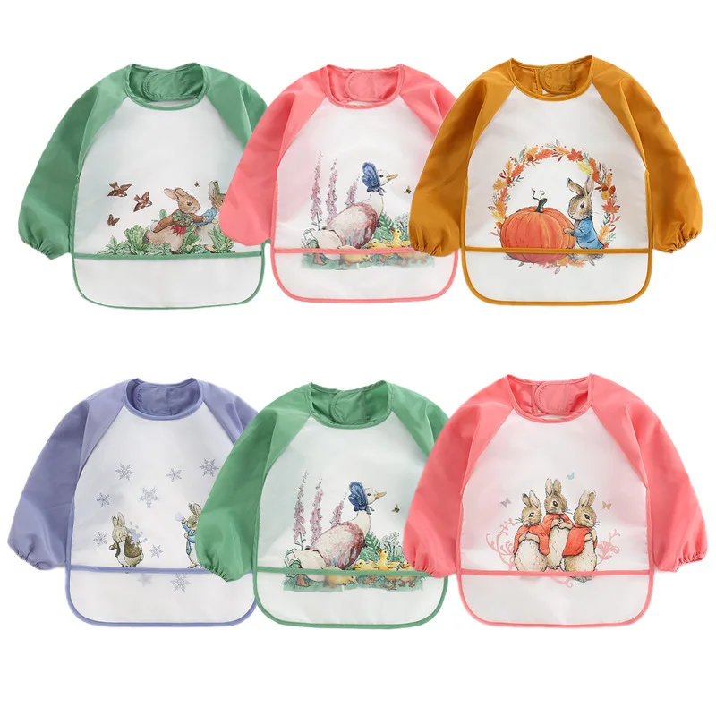 Baby Chid Boy Girls Bibs New Cute Stuff Toddler Oil Resistant Waterproof Long Sleeve Art Smock Feeding Apron