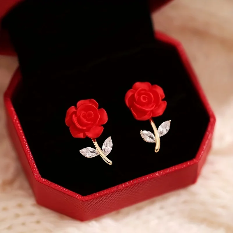 

Новые серьги с красной розой, изысканные и элегантные серьги с цветком розы, новые и стильные универсальные серьги