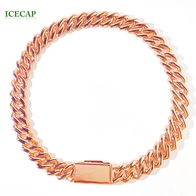 Icecap Wholesale Hiphop Cuban Chain 20mm 24inch 4 Rows Rose Gold Plated Iced Out Moissanite Diamond Cuban Link Chain Necklace