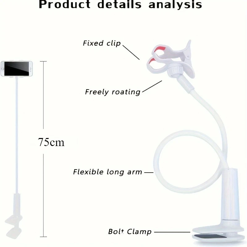 Soporte de abrazadera para teléfono perezoso creativo, soporte de cuello de cisne de brazo largo Flexible para mesita de noche y escritorio con mango, soporte en vivo superior
