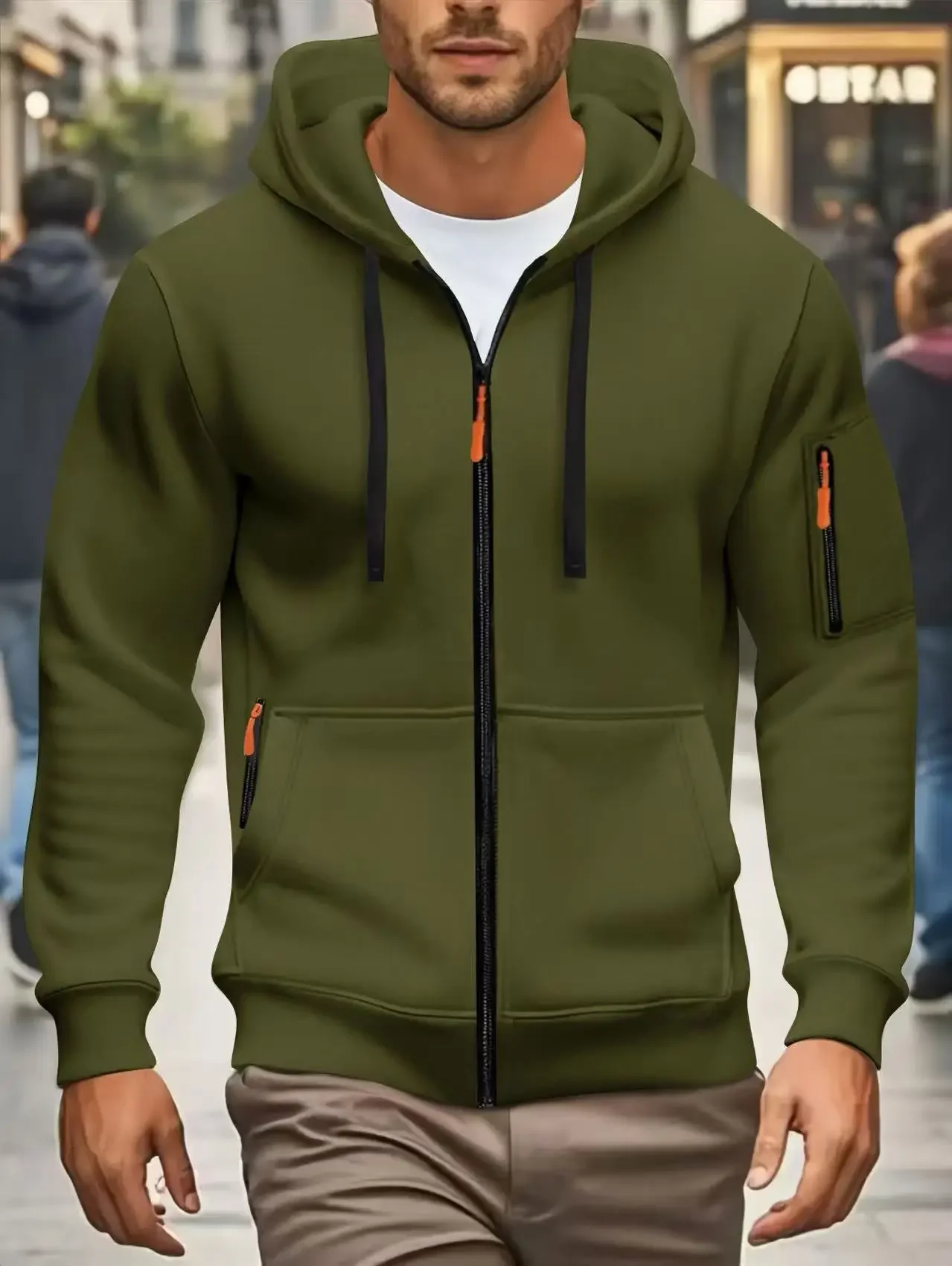Men's New Fleece Long Sleeve Hoodie Sweatshirt with Pocket Zipper Design Casual Hooded Jacket for Autumn Winter Sportswear