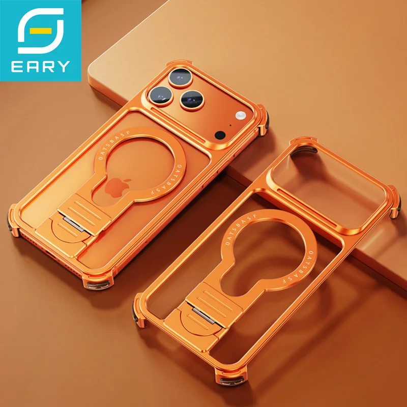 

Eary безрамный чехол для телефона iPhone 17 Pro Max 17 Pro, металлический оригинальный чехол с вращающейся подставкой и защитой от падения