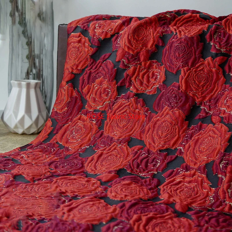 

1 метр красная розовая золотая шелковая пряжа, окрашенная жаккардовая парчовая ткань, женское платье в стиле ретро, юбка, декоративная швейная ткань 50 см x 150 см