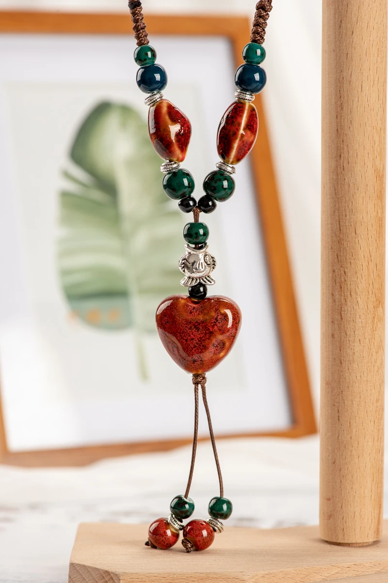 Heaert Sharp Ceramics bead Necklace for girl On sale Antique vintage ceramic beads women necklaces #IY262