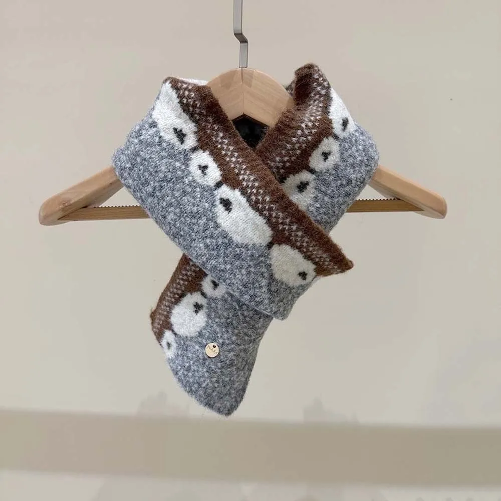Wool Blend Winter Knitted Scarf Color Contrast Cute Design Cute Lamb Scarf Soft Texture Thermal Fabric Wool Blend Neckerchief