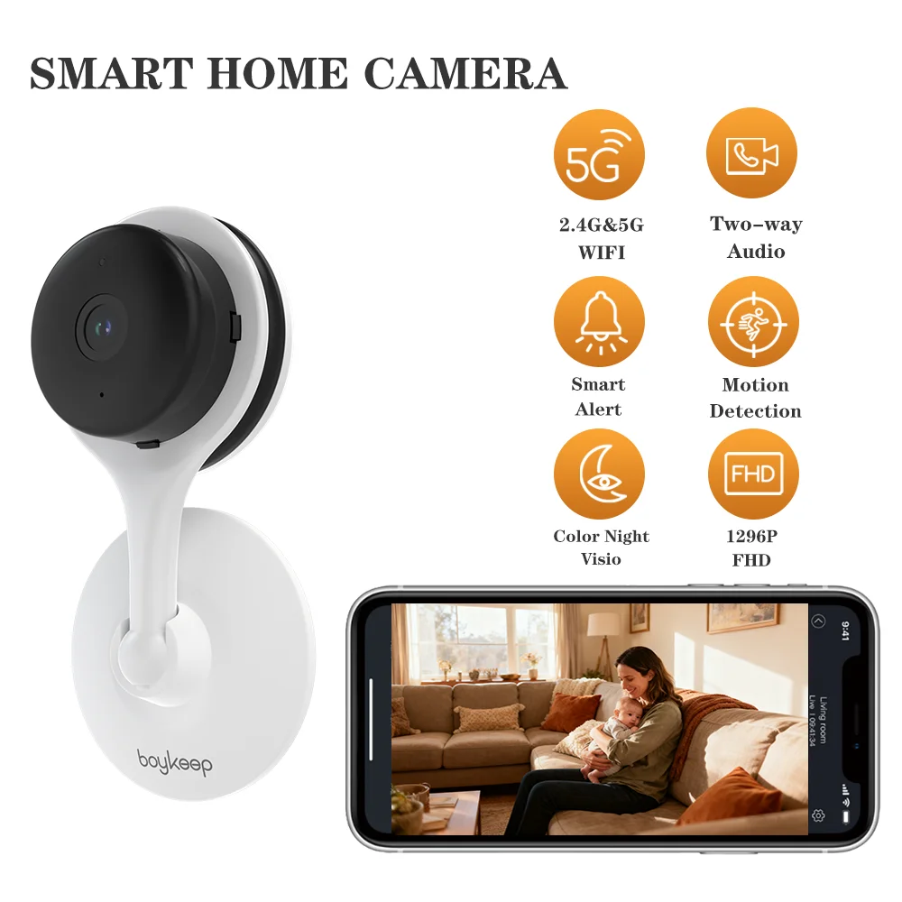 Boykeep Baby Monitor 1296P FHD 2.4G/5G WiFi 2-Way Audio Nursery Camera Zero-cost 12s Cloud Storage & Two-Way Talk Motion Detecti