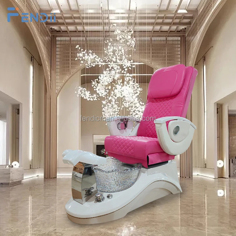 Modern Luxury Beauty Salon Equipment Pink Lay Down Spa Pedicure Chair With Light