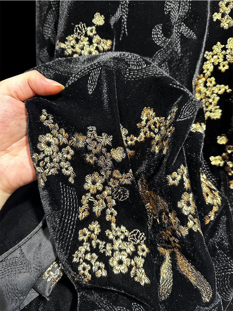 Embroidered Fabric Black Gold New Chinese Style Cheongsam Dress Vest Cloth Polyester Material Per Meter Cloth Diy Sewing