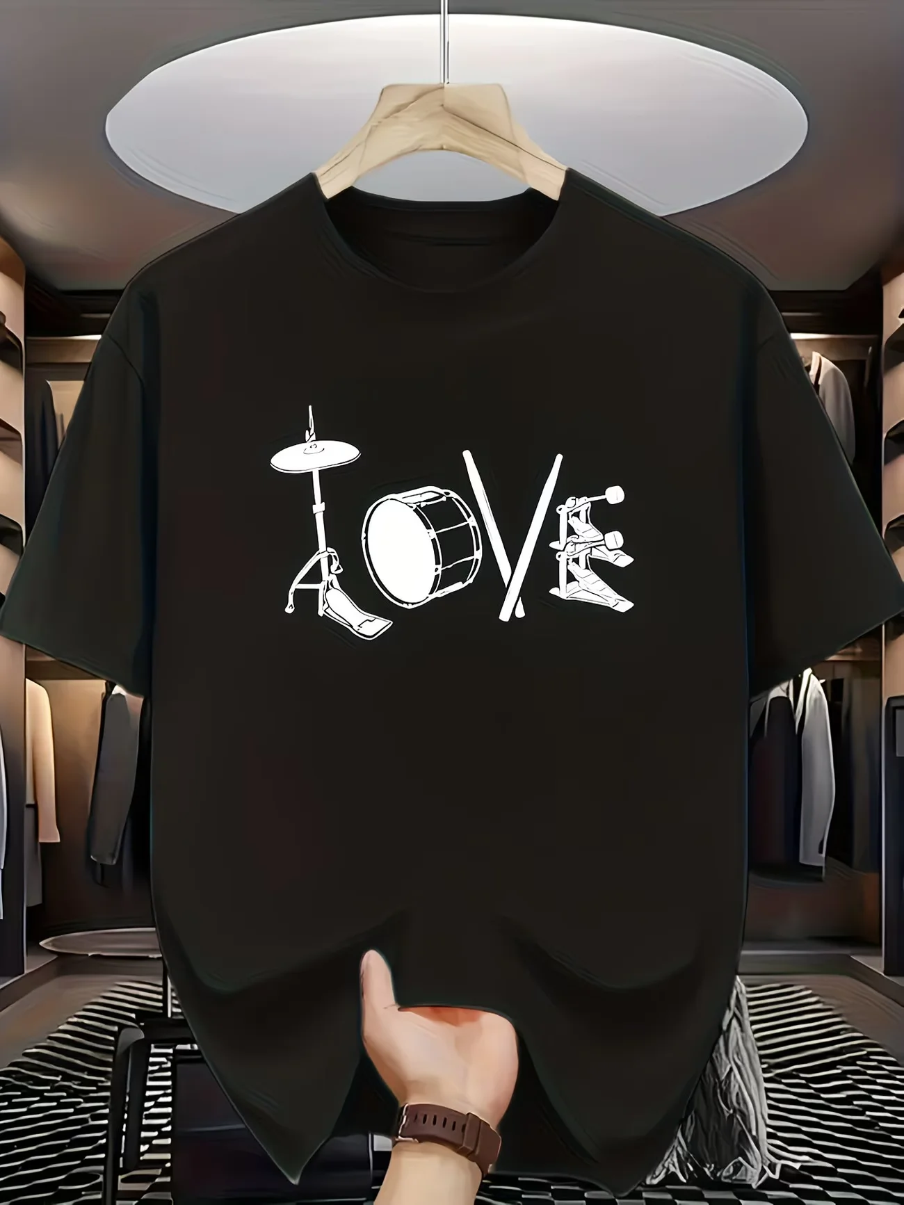 LOVE Hi-hat Bass Drum Drumsticks Kick Pedal Graphic Men's T Shirt Cotton Tee Women Summer Oversize Loose Novelty Harajuku O-Neck