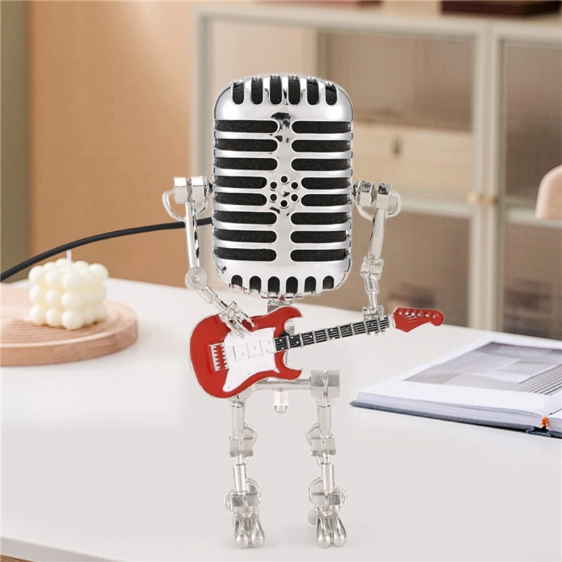 2 шт. микрофон Rockbot, металлический микрофон, робот, настольная лампа, держатель для гитары, винтажный ночник, винтажный микрофон, робот, настольная лампа