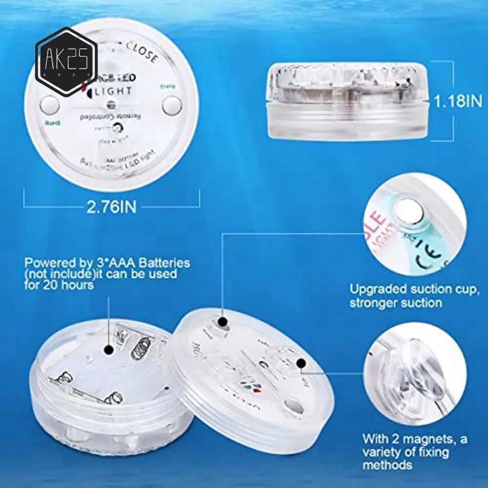

AK25-Pool Lights Submersible LED Lights With RF Remote,13 LED Waterproof Underwater Light With Magnets Suction Cups 2Pack