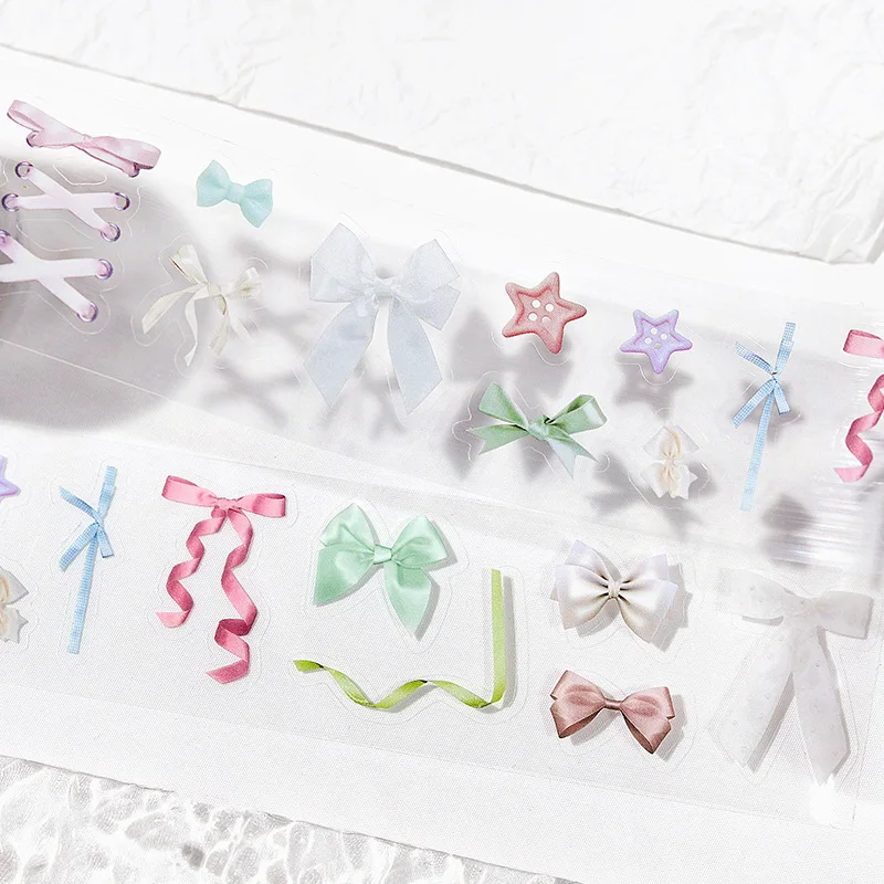 1 Roll Colorful Bow PET Stickers Tape Korean Style Toloader Deco Stickers Simple DIY Scrapbooking Journaling Decorative Supplies