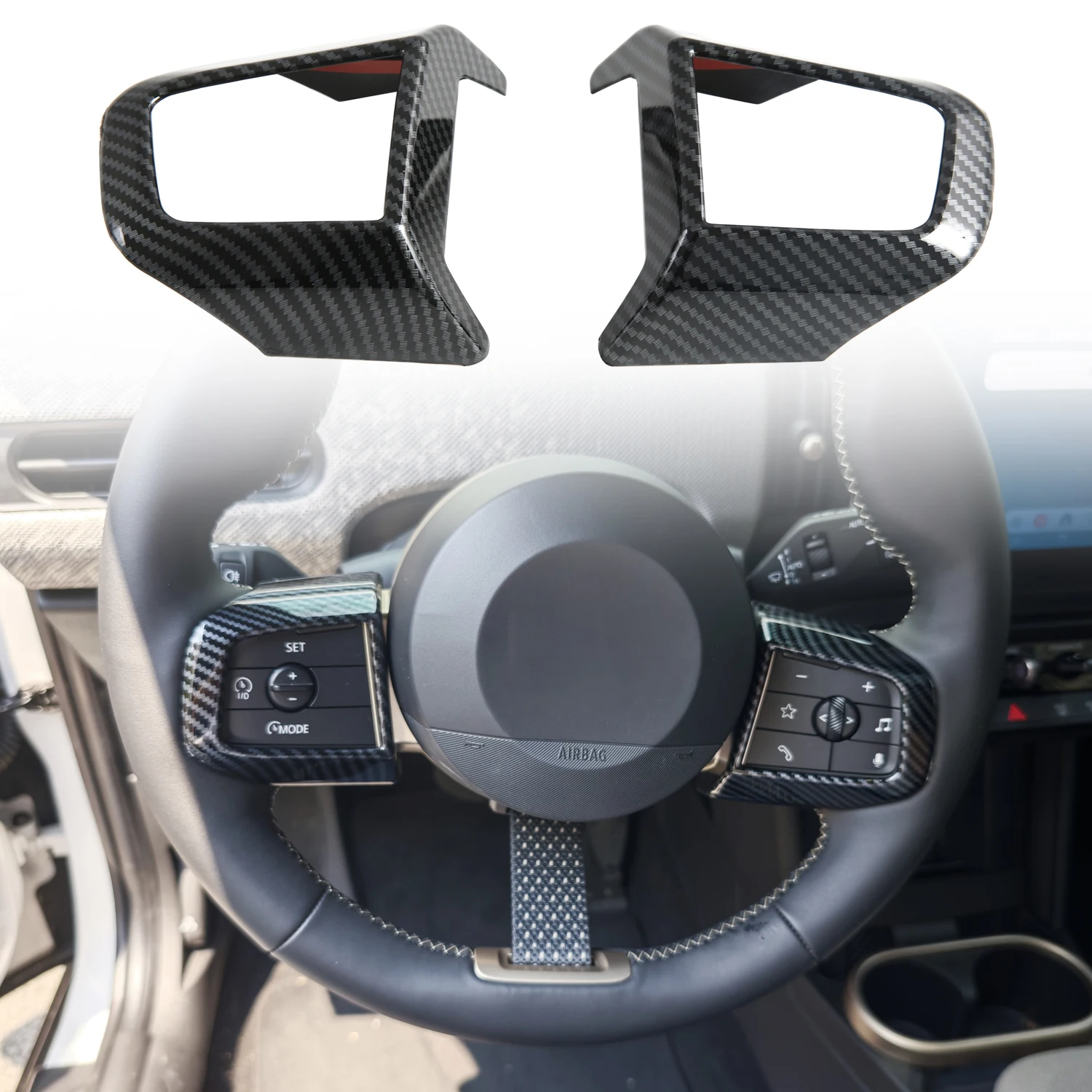 

for BMW MINI F65 (5 door) F66 (3 door) F67 (Convertible) 2025 Car Accessories ABS Steering Wheel Buttons Cover Strips 2pcs