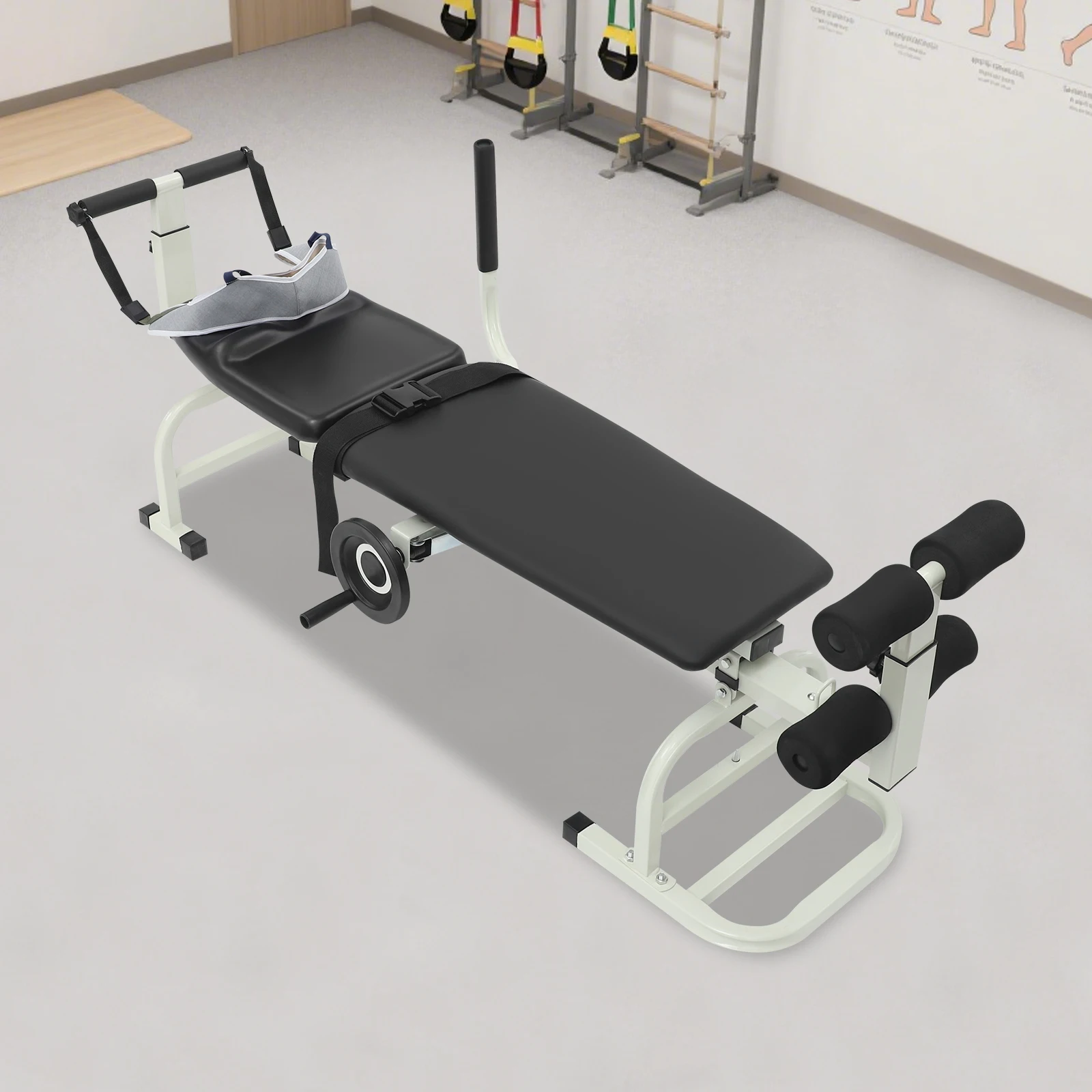 Portable Multi Back Stretch Bench Adjustable Neck Stretcher Cervical Stretch Device Cervical Lumbar Traction Bed w/h Handwheel
