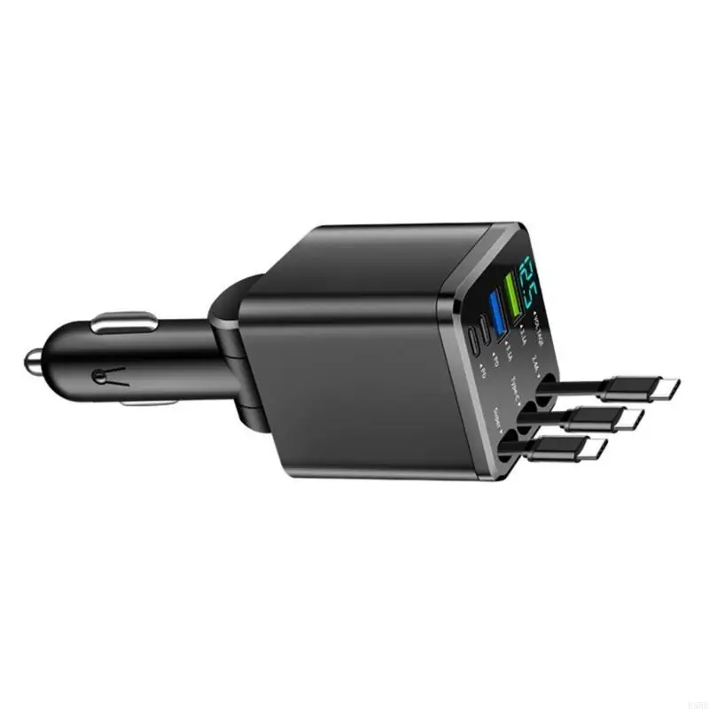 D5BE 3 Type C Car Charges With Retractable Cable 180 Adjustable Head Overheating Prevention 27.5inch for Multiple Devices