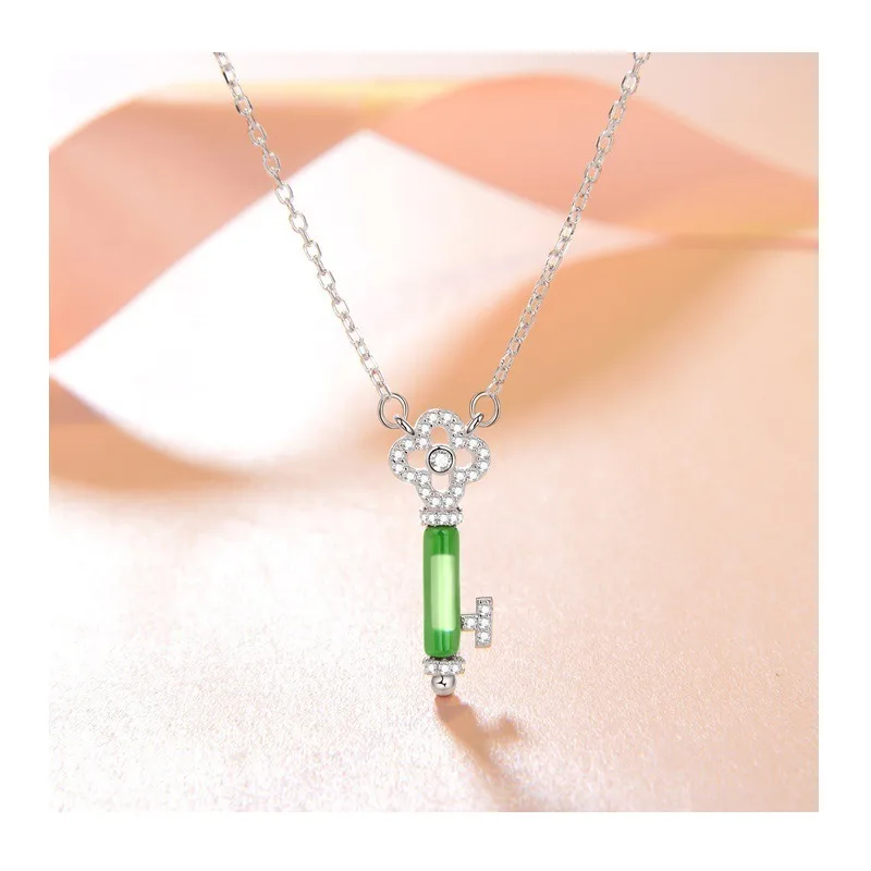 Kemili Simple Temperament Sweater Chain Standard Silver Fashion Pendant Internet Celebrity Jade Key Necklace Women's Short