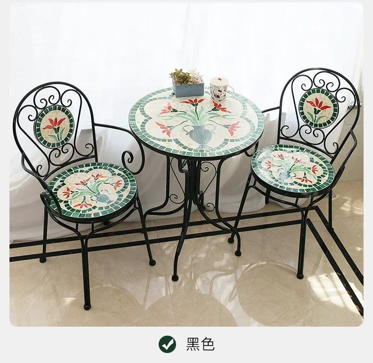 

Courtyard Leisure Tables and Chair Balcony 3PCS Set Rooftop Garden Outdoor Wrought Iron Chairs Tea Table Outdoor Patio Furniture