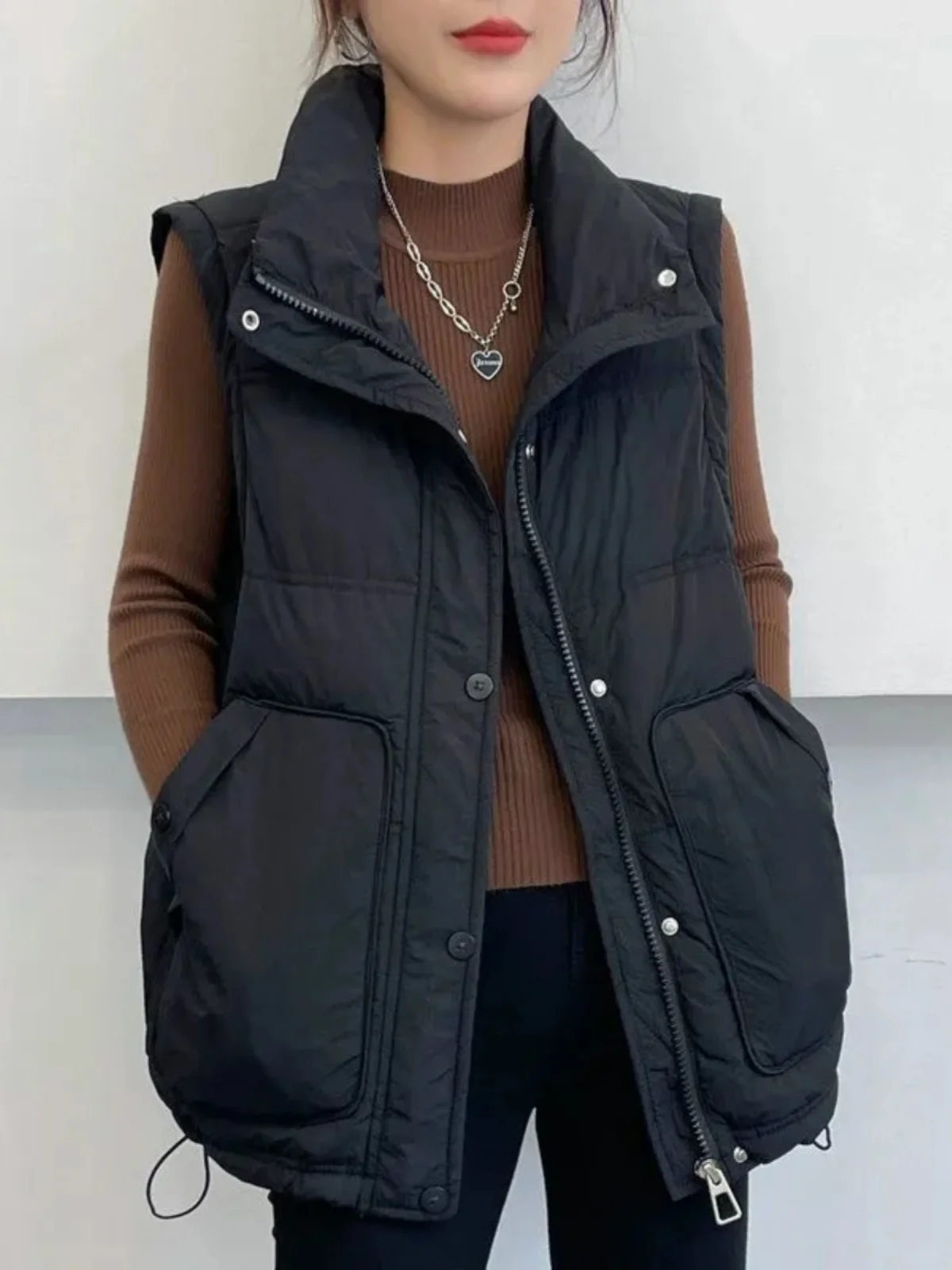 plus Size Women's Casual down Cotton Vest Loose Meat Covering oulder Bared Coat Winter Outerwear Korean Sle Commute