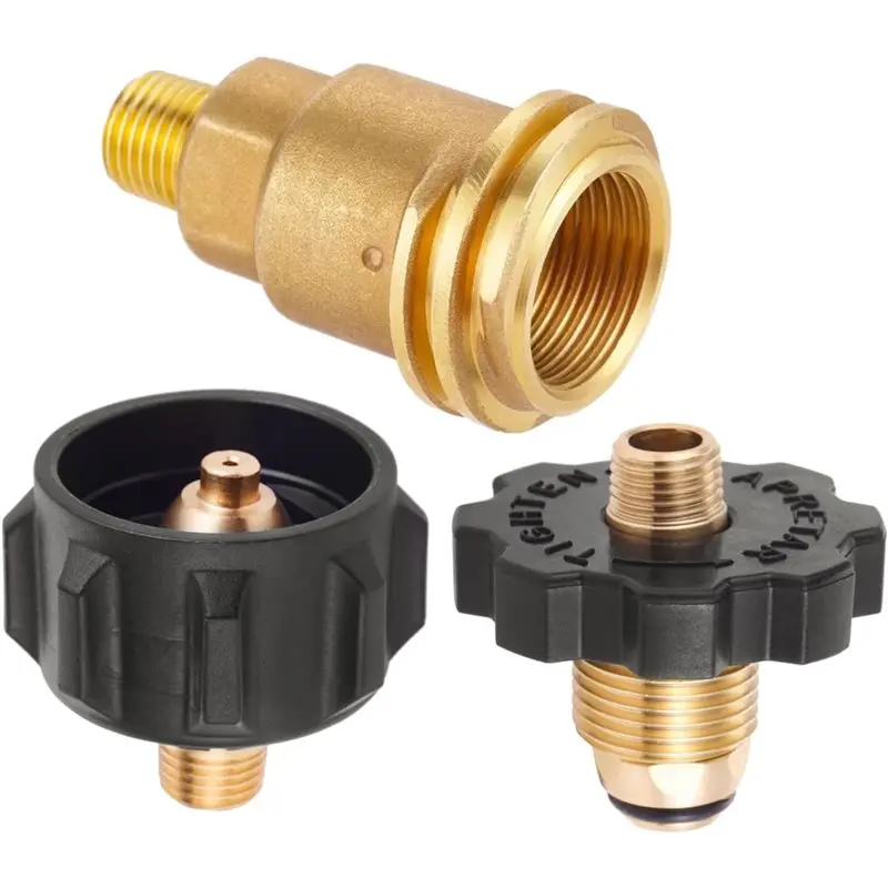 

2025 Trend Brass Propane Gas Fitting Adapter Set-3 Pieces QCC1 Male/POL Female To 1/4" NPT Male+ POL Male To 1/4" NPT Male