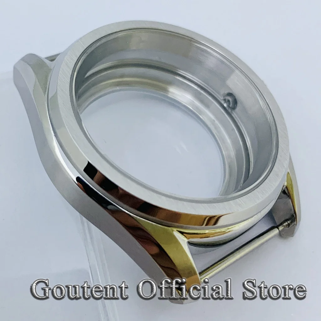 Goutent 38mm Silver Sapphire Glass Watch Case Transparent Back Fit NH35 NH36 ETA2824 PT5000 Automatic Movement