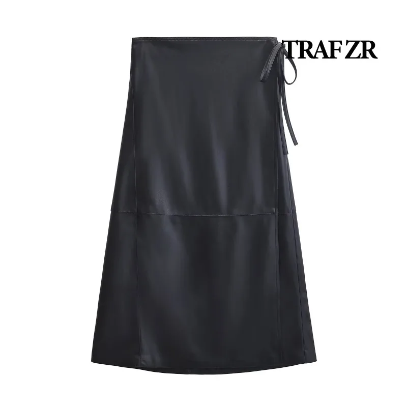 

TRAF ZR Smooth Skirt for Women Evangelical Women's Skirts Luxury Elegant Women's Skirts England Style Midi Leather Skirt