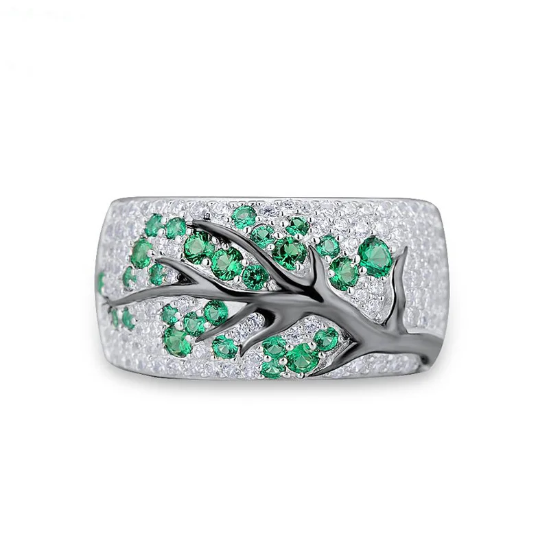 S925 Classic Stainless Steel Silver Plated Plum Blossom Lady's Oil Drawing Ring For Women Diamond Inlay Jewelry Size 6-11