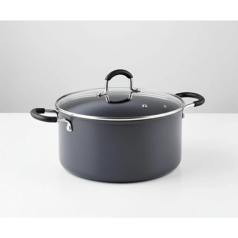 

6-Quart Nonstick Dutch Oven Stockpot with Lid, Hard Anodized & Oven Safe for Family Cooking