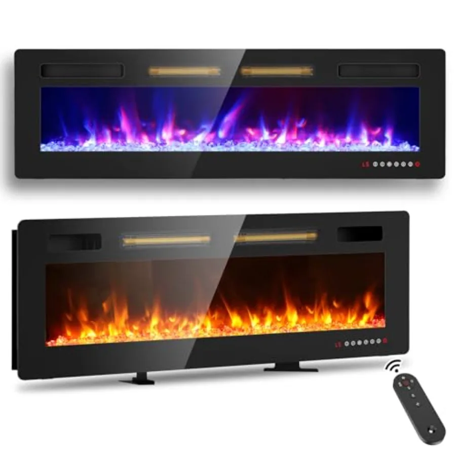 

60 Ultra Thin Electric Fireplace Recessed Wall Mounted and Freestanding LED Fireplace Insert for Living Room or Bedroom with To